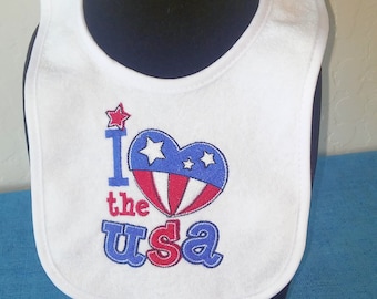 Embroidered baby bib, Patriotic bib, Gifts for baby, Baby shower gift, July 4 bib, USA baby bib, Memorial Day bib, Veteran Day bib,  KBD2011