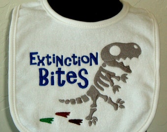 Embroidered Dinosaur Baby Bib - "Extinction Bites" T-Rex Design