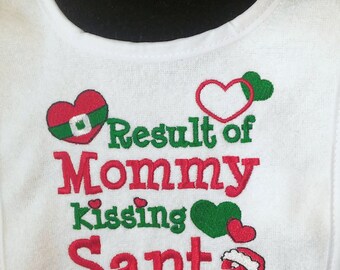 Santa saying embroidered baby bib- Christmas Bib- Gifts for baby- Baby shower present- Infant drool bib- Holiday bib- unisex bib. KBD356.