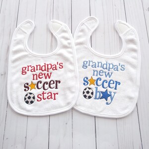 Grandpa&#39;s  soccer boy  and star embroidered baby bib. Baby shower present. Gifts for baby. Sports bib. Infant bib. Customize colors KBD923