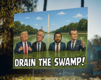 Drain The Swamp Yard Sign Funny Trump RFK Kash Hegseth Protest Sign Algae Reflecting Pool GOP Failures