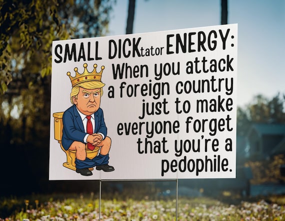 Anti War Protest Sign Funny Small Dicktator Energy Yard Sign Political Satire Distraction Epstein List 24x18