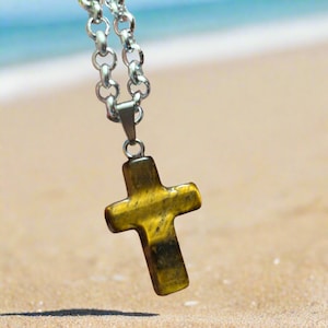 Tiger Eye Pendant Necklace, Cross, Crystal Jewelry, Opalite, Stone Jewerly, Cross Pendant, Tiger Eye