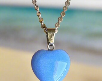 Angelite Anhänger Halskette, Angelite, Kristall Halskette, Schmuck, Edelstein Schmuck, Stein, Herz, Herz Anhänger, Charm, Blau