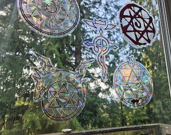 Alchemy Anime Window Sticker Suncatcher Decal Homunculus | Transfiguration Circle | Mustang | Flamel