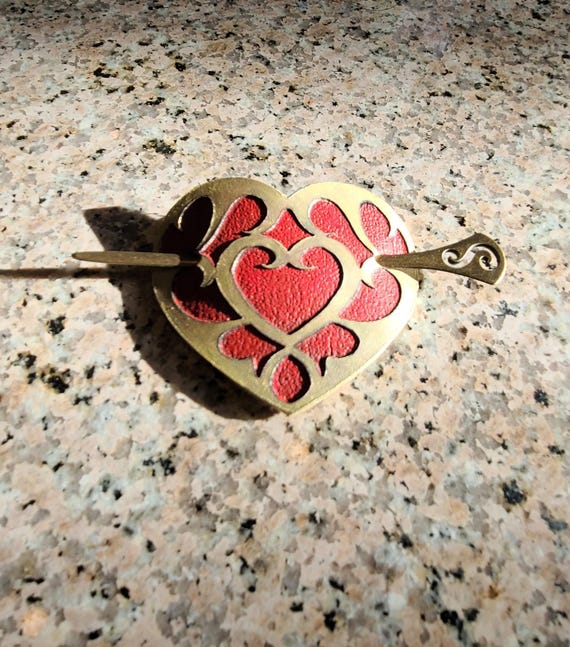 Fantasy Heart Container Etched Leather Hair Slide