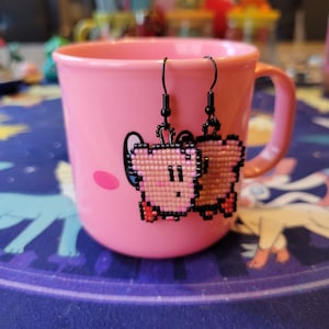 Pixel Beaded Kirby Earrings