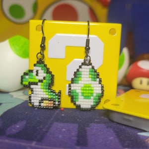 Yoshi Pixel Beaded Earrings