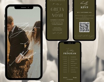 Suite de faire-part de mariage vert émeraude : design moderne et élégant (téléchargement numérique)