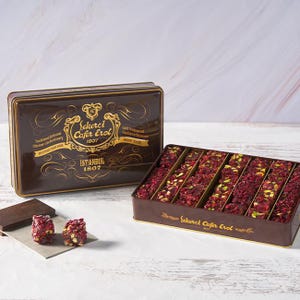 Cafer Erol 1807 - Zereshk-Covered Pomegranate Pistachio Roll Turkish Delight Medium Retro Tin - 800g (Free Shipping)