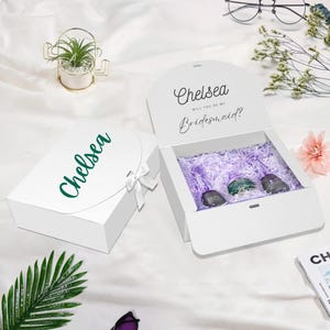 White Personalized Bridesmaid Proposal Box with Name (Emerald Green) | Custom Bridesmaid Gift Box | Will You Be My Bridesmaid Keepsake