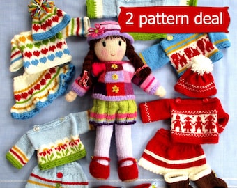 2 PATTERN deal / POSY doll knitting pattern / knitted doll clothes / Pdf Instant Download / Dollytime