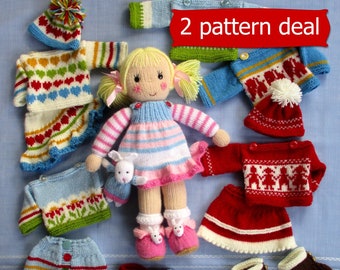 2 PATTERN deal / BETSY and Bunny knitting pattern plus knitted doll clothes pattern / Pdf Instant Download / Dollytime