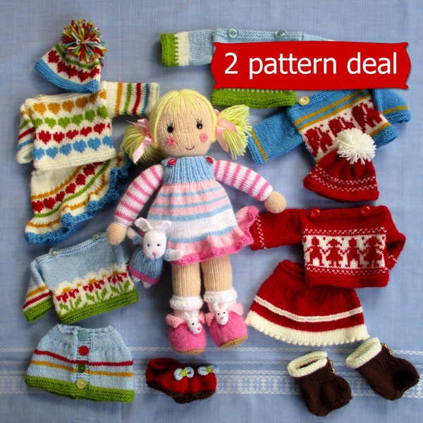 2 PATTERN deal / BETSY and Bunny knitting pattern plus knitted doll clothes pattern / Pdf Instant Download / Dollytime