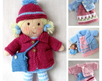 Dolly Rose 10'' - Doll Clothes, Tiny Doll - Doll knitting pattern, DK Yarn, 2 straight needles, instant download Pdf