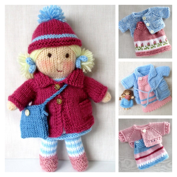 Dolly Rose 10'' - Doll Clothes, Tiny Doll - Doll knitting pattern, DK Yarn, 2 straight needles, instant download Pdf