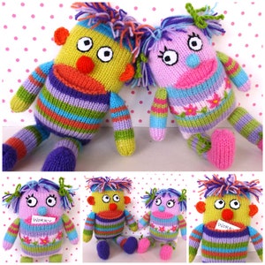 Little Worry Monsters, 10'' worry eater, toy knitting pattern, worry doll, Knitted flat on 2 needles - DK YARN, instant download