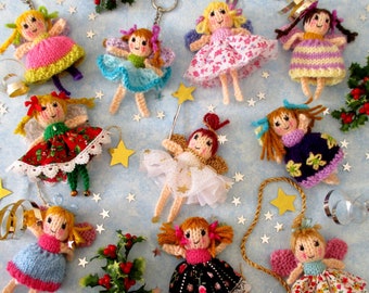 10 TINY FAIRIES - toy knitting pattern, 4" (10cm) - fairy knitting pattern - Christmas fairy - pdf instant download - Dollytime knitted doll