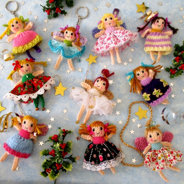 10 TINY FAIRIES - toy knitting pattern, 4" (10cm) - fairy knitting pattern - Christmas fairy - pdf instant download - Dollytime knitted doll