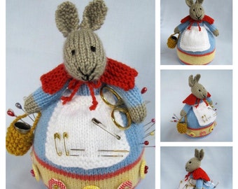 Rowena Rabbit - 7" (18cm) - pin cushion knitting pattern - Pdf INSTANT DOWNLOAD