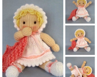 Little Daisy, 6in (15cm), baby doll knitting pattern, Pdf instant download