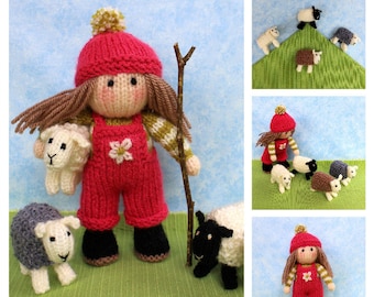 Bo Peep and her sheep. Knitted doll and sheep knitting pattern. PDF INSTANT DOWNLOAD