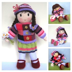 Posy doll 16 40cm, 2 needles doll knitting pattern, knitted skirt, sweater, hat, shoes, Toy knitting pattern, PDF Instant Download image 3