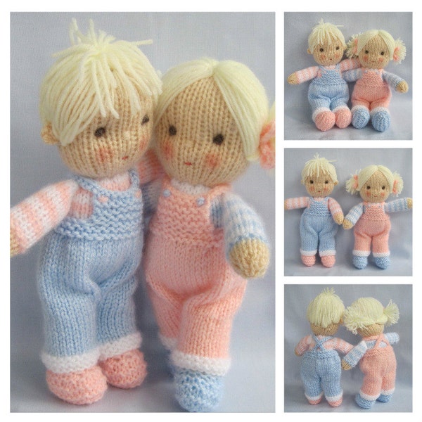 Jack and Jill - 9" (23cm) - small doll knitting pattern - knitted baby doll - PDF