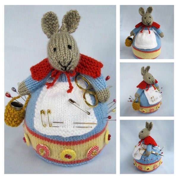 Rowena Rabbit - 7" (18cm) - pin cushion knitting pattern - Pdf INSTANT DOWNLOAD