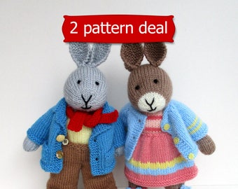2 PATTERN DEAL / Father Bunny / Mother Bunny / rabbit doll knitting patterns / Dollytime /  PDF instant downloads