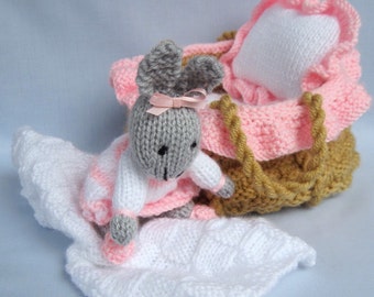 Baby Bunny, toy knitting pattern, bunny knitting pattern, toy crib, rabbit doll toy, pdf