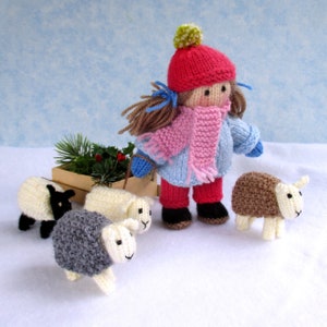 Shepherdess Bo Peep Winter and Summer  (updated pattern) 7&quot; (17cm) doll plus sheep. Doll knitting pattern. PDF