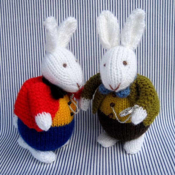 WHITE RABBIT in Wonderland - knitted toy doll - PDF email knitting pattern