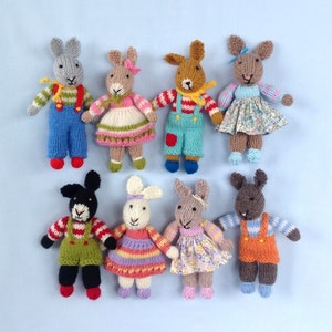 8 Rabbit Rascals - 7&#39;&#39; (18cm), Knitted flat on 2 needles - DK YARN, bunny knitting pattern - Toy knitting pattern - PDF instant download