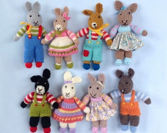8 Rabbit Rascals - 7'' (18cm), Knitted flat on 2 needles - DK YARN, bunny knitting pattern - Toy knitting pattern - PDF instant download