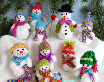 10 SNUG LITTLE SNOWMEN - 2&quot; - 4&quot; snowman knitting pattern - Christmas - Holidays - pdf instant download - Dollytime