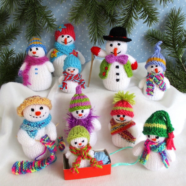 10 SNUG LITTLE SNOWMEN - 2" - 4" snowman knitting pattern - Christmas - Holidays - pdf instant download - Dollytime