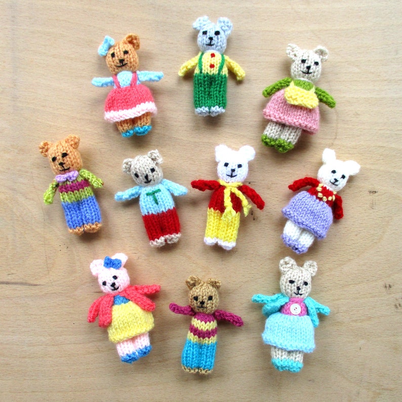 NEW 10 Tiny 3'' Bears and Cottage Bag Toy knitting pattern Pocket Doll Instant Download PDF image 2