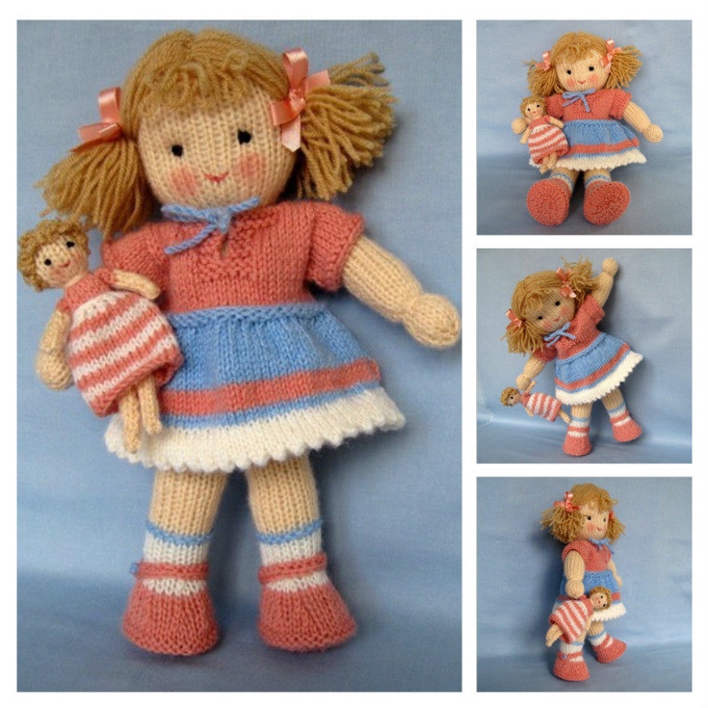 Lulu and tiny doll 12 30cm, doll knitting pattern, DK yarn 2 straight needles, instant download image 3