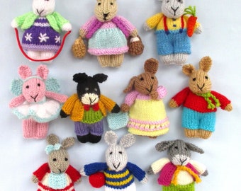 10 FUNNY LITTLE BUNNIES - Toy knitting pattern, 4" (10cm) - bunny rabbit knitting pattern - Easter bunny - egg hunt - pdf instant download -