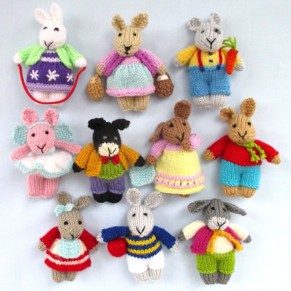 10 FUNNY LITTLE BUNNIES - Toy knitting pattern, 4" (10cm) - bunny rabbit knitting pattern - Easter bunny - egg hunt - pdf instant download -