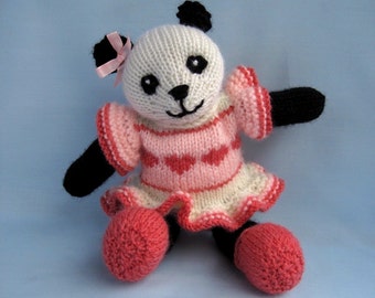Cherry Blossom Panda - 10&quot; (25cm) - doll knitting pattern - INSTANT DOWNLOAD