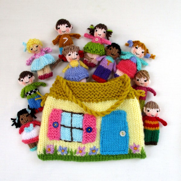10 Tiny  3'' Dolls and Cottage Bag - Toy knitting pattern - Pocket Doll - Instant Download PDF
