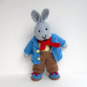 Father Bunny - 13&quot; (33cm) - Knitted flat on 2 needles - DK Yarn - rabbit doll knitting pattern - INSTANT DOWNLOAD