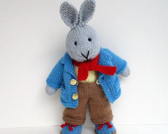 Father Bunny - 13" (33cm) - rabbit doll knitting pattern - INSTANT DOWNLOAD