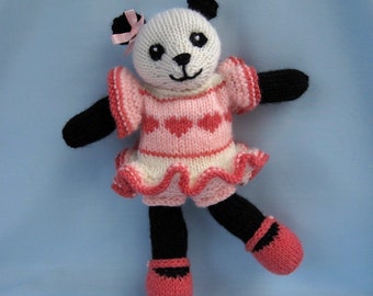 Cherry Blossom Panda - 10" (25cm) - doll knitting pattern - INSTANT DOWNLOAD