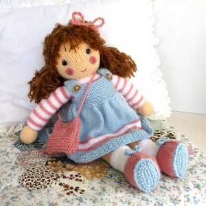Amy Jane - 16" (40cm) - Knitted flat on 2 needles - DK YARN - doll knitting pattern, toy knitting pattern, instant download Pdf
