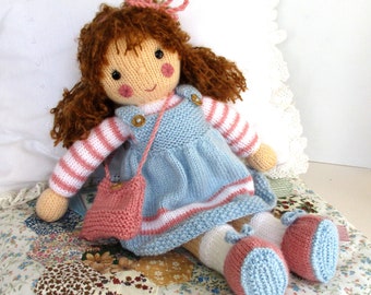 Amy Jane - 16" (40cm) doll knitting pattern, toy knitting pattern, DK Yarn, 2 straight needles, instant download Pdf