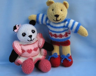 10" Bear and Panda  - 2 knitting patterns - Toy knitting pattern - INSTANT DOWNLOAD