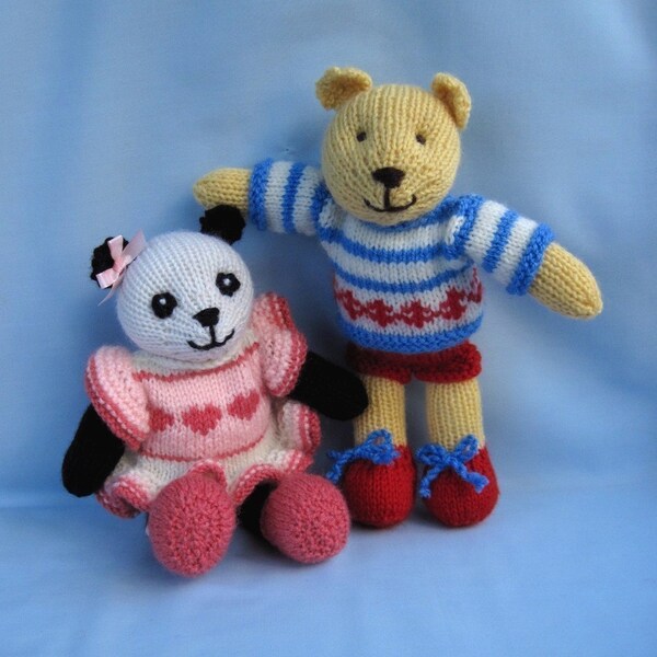 10" Bear and Panda  - 2 knitting patterns - Toy knitting pattern - INSTANT DOWNLOAD